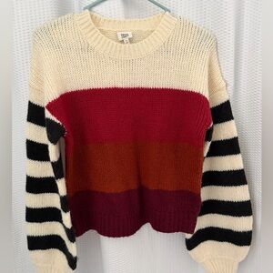 True Craft Colorblock Striped Sweater - Red, Orange, Cream, Black